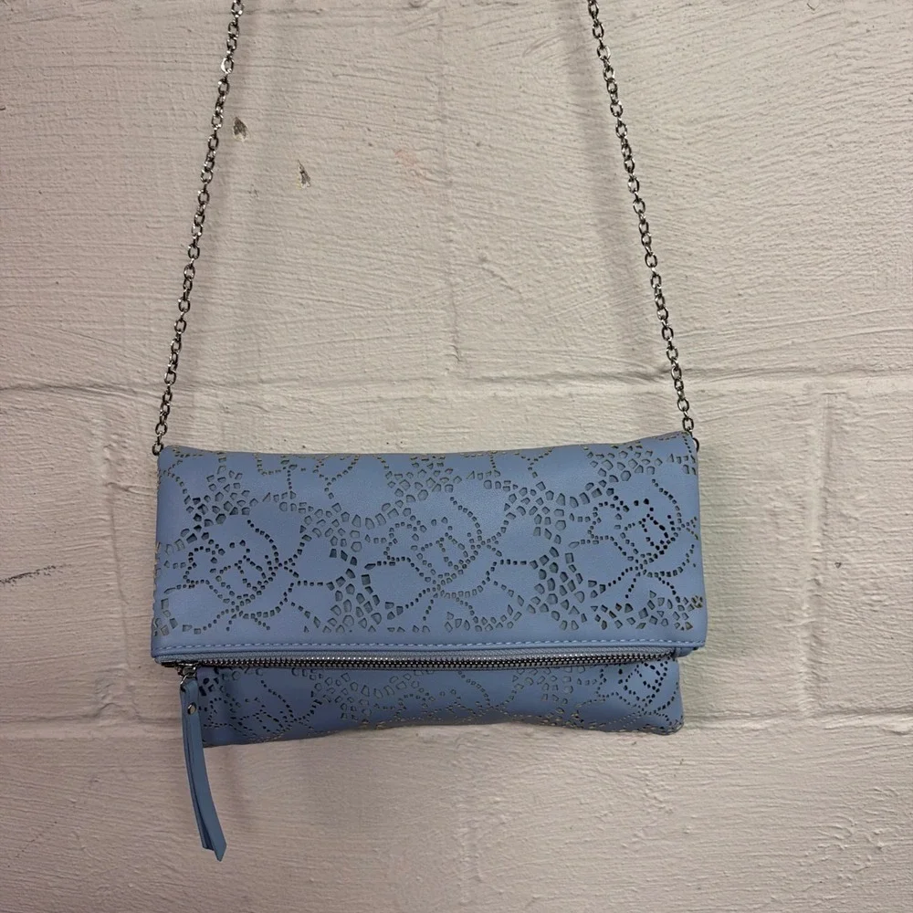 Urban Expressions Light Blue‎ Laser Cut Foldover Clutch Crossbody Shoulder Bag